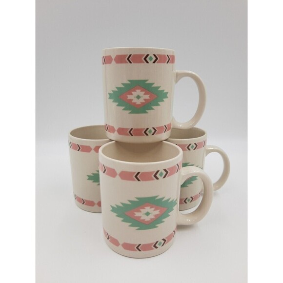 4 Meiwa Table Art Multi Color Aztec Cup Table Art Multicolor Southwest Tribal - Picture 10 of 10